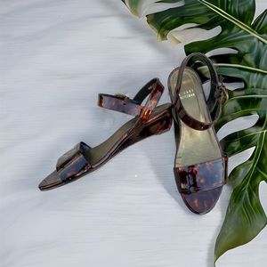 STUART Weitzman tortoiseshell patent leather wedge sandal heels
